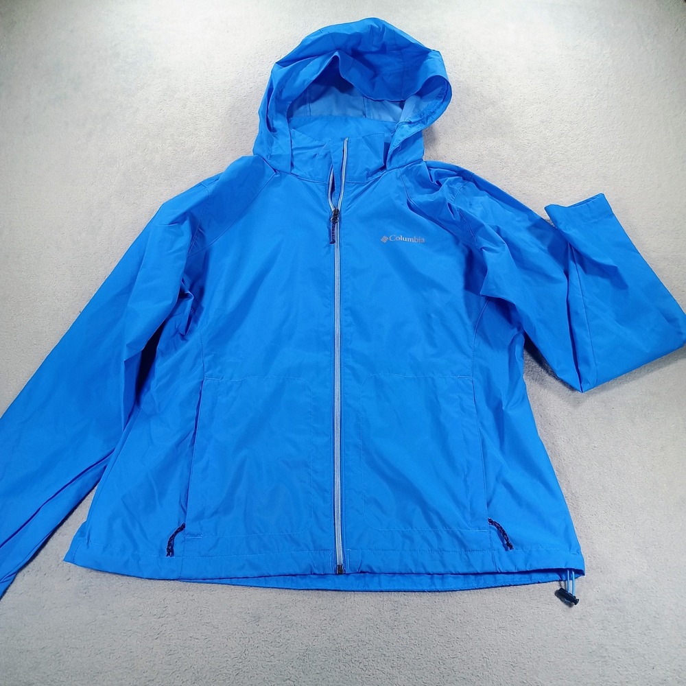 Columbia Womens Switchback III Windbreaker Blue Large Hooded Rain Jacket